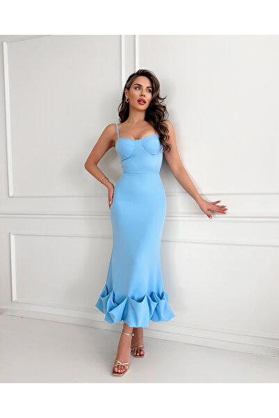 ESRAHELVACI Baby Blue Bottom Frilly Fitted Dress