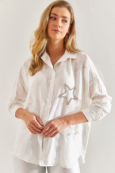 Bianco Lucci Damen-Leinenhemd Ayrobin mit Sternsteinstickerei60171040