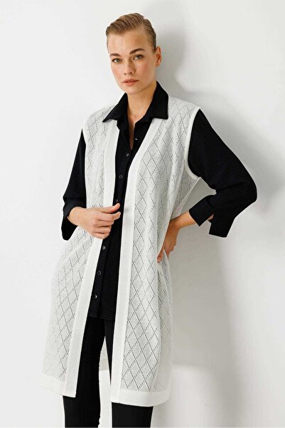 Mutlu Ertan Baklava Pattern Openwork Knitwear Long Vest