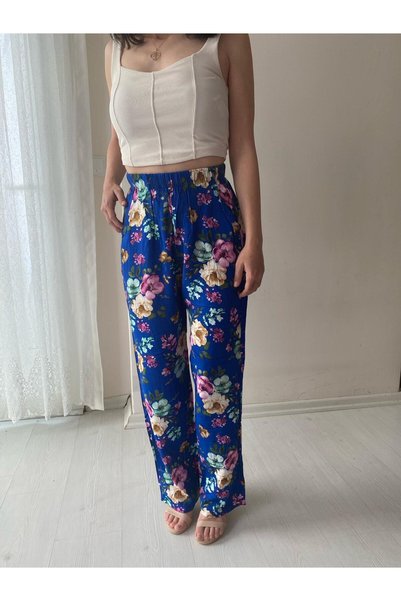 Fendimod Women's Patterned Wide Leg High Waist Trousers