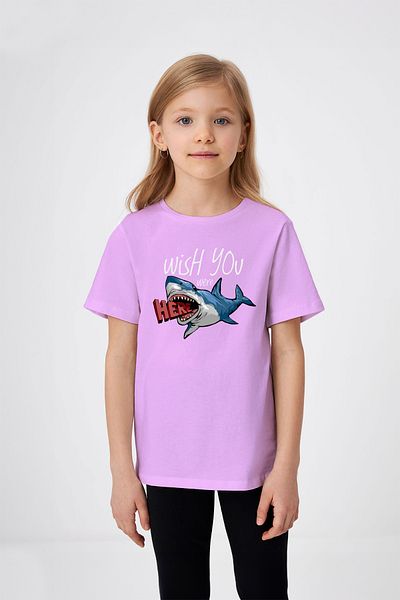 ADABEBEK Wish You were Here Tricou pentru fetiță cu imprimeu rechin