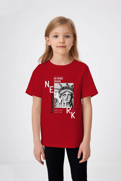 ADABEBEK Tricou pentru fetiță cu imprimeu Statuia Libertății scrisă din New York