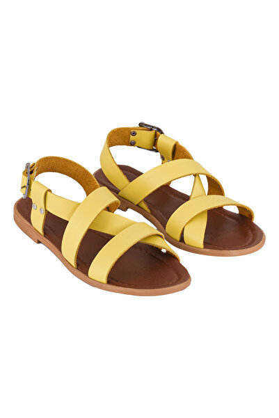 Moosefield Genuine Leather Yellow Women's Sandals
