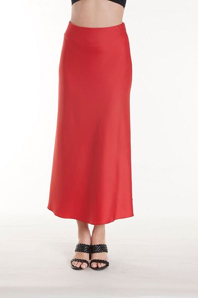 SOLİLDE Red Straight Satin Skirt