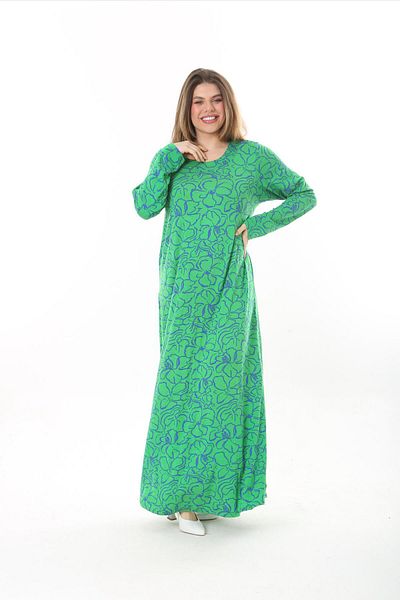 mezura tekstil Women's Plus Size Long Sleeve Viscose Combed Cotton Hijab Suitable Long Maxi Dress
