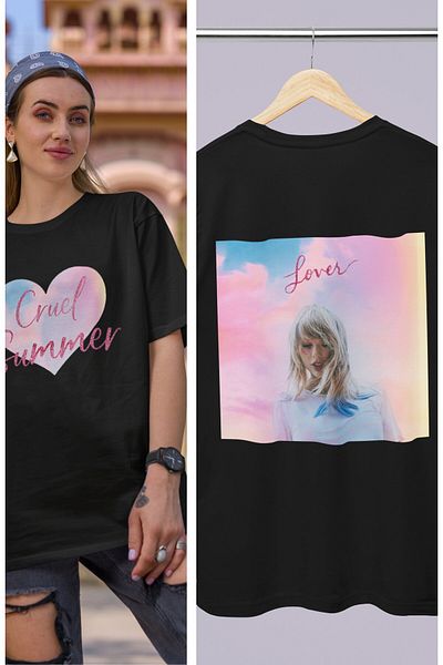 Fuddy Moda Copertă album Taylor Swift Lover Tricou imprimat pe spate, Tricou supradimensionat unisex Taylor Swift