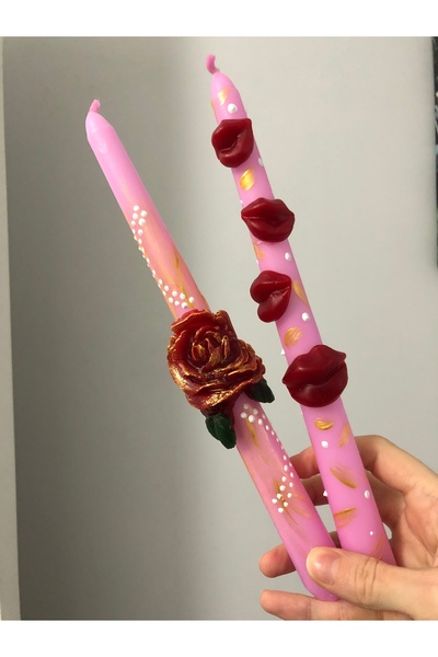 Elif Design 2 li çiçekli ve dudaklı şamdan mum seti/el emeği şamdan mum/kadın...
