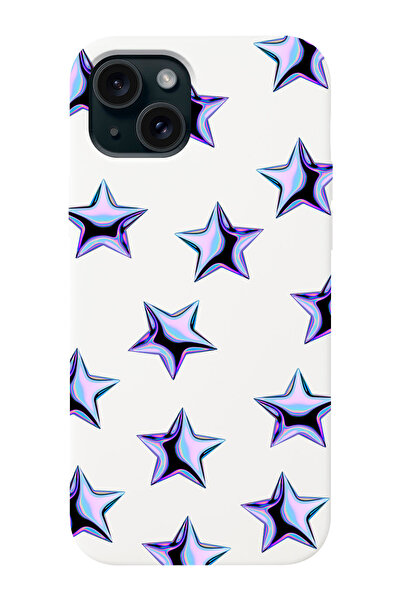 shoptocase Iphone 15 Uyumlu Mor Yıldızlar Desenli Lansman Silikon Telefon Kılıfı