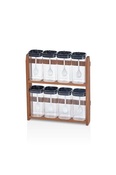 KukiWood Taco Set of 8 Self-spoon Spice Rack, Wooden Spice Rack Stand, Spice Rack with Label
