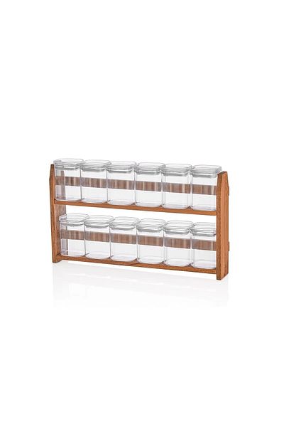 KukiWood Bella 200ml 12 Piece Spice Jar Set with Label