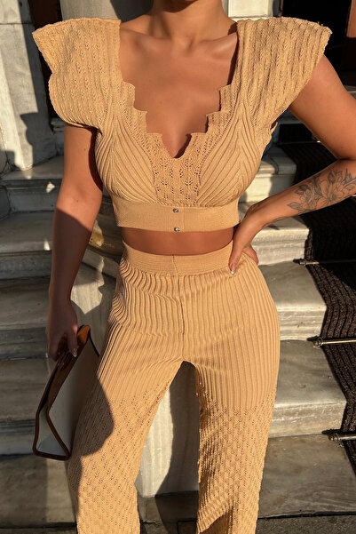 Gallogi Női Caramel Crop blúz és nadrág szett