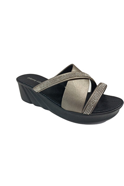 Pierre Cardin 3514 Siyah Dolgu Taban Kadın Terlik