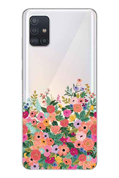Magic Ring Samsung Galaxy M31S Uyumlu Renkli Çiçekler Tasarımlı Şeffaf Telefon Kılıfı