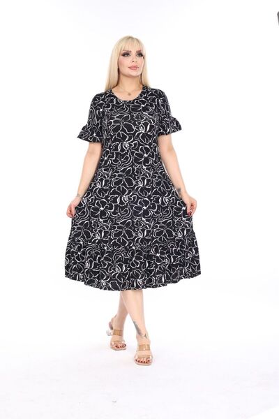 mezura tekstil Μανίκια και φούστα με βολάν με βολάν με κοντό μανίκι Κομψό φόρεμα βισκόζης χτενισμένο βαμβακερό με τσέπες