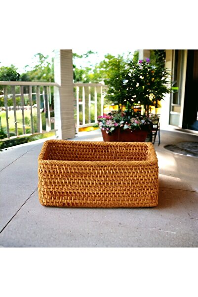 oceanpoint Dekoratif Doğal Rattan Saklama Kutusu Çok Amaçlı Düzenleyici Mutfak Banyo Oda Organizer 25CM
