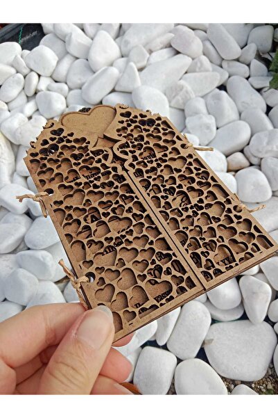 Ahşap Yolculuğu Kalpli Kapaklı Ahşap Davetiye ( 10 adet )