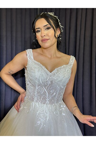 Okyanus Sposa Helen Gelinlik Kalın Askılı Kalp Yaka Gelinlik