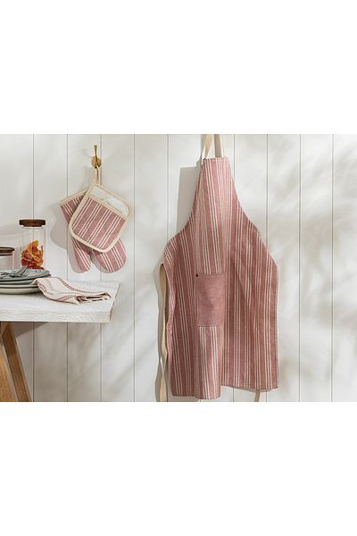 English Home Red Kitchen Apron - Scratch Line Cotton Pocket