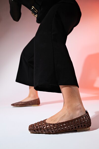 LuviShoes Pletené vzorované dámské baletní boty ARCOLA hnědé