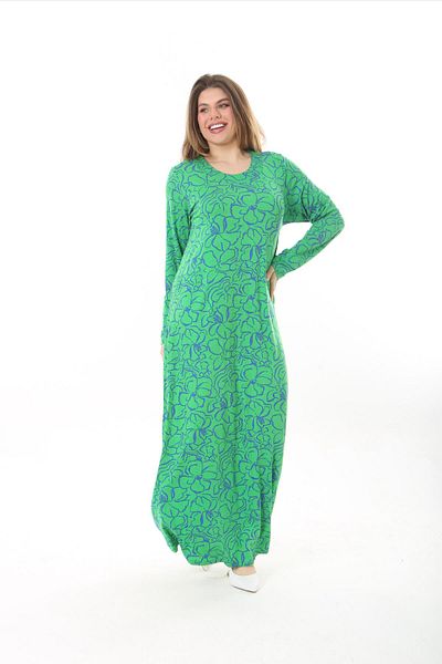 mami butik Plus Size Long Sleeve Long Maxi Length Viscose Combed Cotton Dress