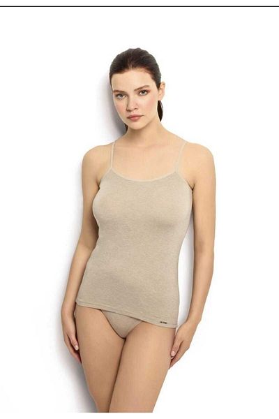MYS GRUP TEKSTİL Jiber Women's Bamboo 2-Piece Rope Strap Tank Top 668 (Mink, Dried Rose, Green)