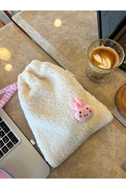 Sumicorn Design Sevimli Pembe Tavşan Peluş Pötikareli Astarlı Büzgülü İpli Dü...