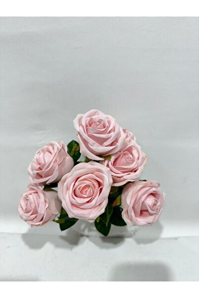 yapay çiçek dünyası Pembe Pembe Kadife Gül Demeti 7 Dallı Demet 31 - 45