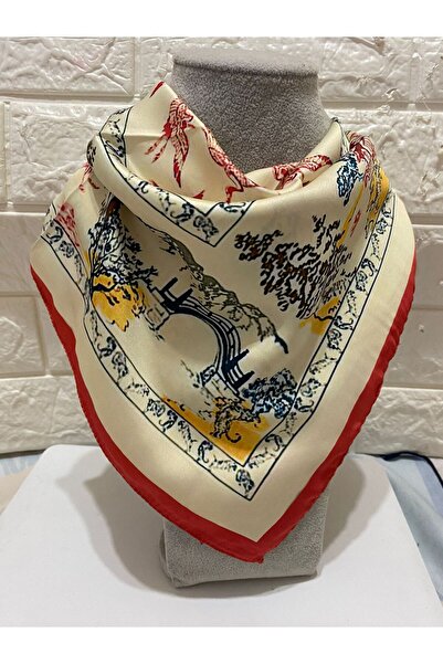 sema aksesuar وشاح ذو حدود حمراء - نمط المناظر الطبيعية والطيور - باندانا - هدية عيد الأم - هدية