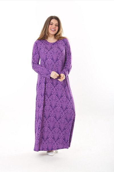 mami butik Plus Size Long Sleeve Long Maxi Length Viscose Combed Cotton Dress