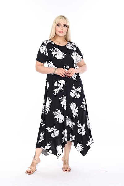 mami butik Μεγάλο μέγεθος ασύμμετρη φούστα με κοντό μανίκι μάξι μήκους βισκόζης χτενισμένο βαμβακερό κομψό άνετο καλοκαιρινό φόρεμα