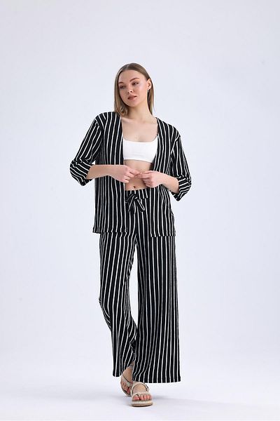 Miss Murem Striped Raschel Set-STriped BLACK