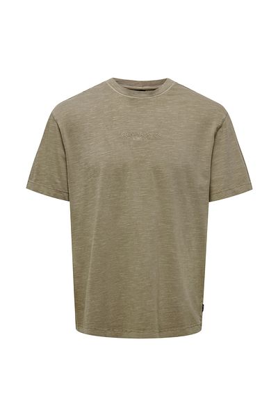 Only & Sons Men's T-Shirt - O Neck, Printed, Light Brown, ONSLAYTON LIFE RLX WASHED SS TEE