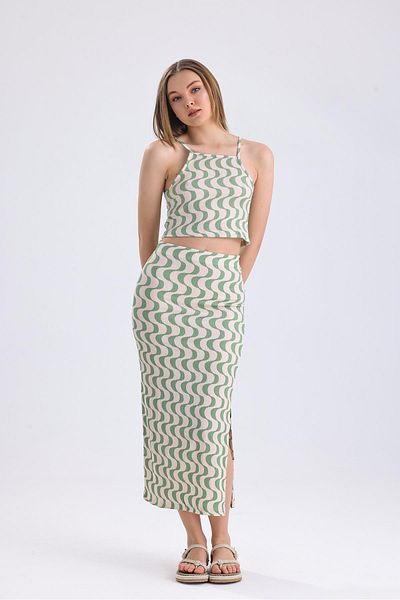 Miss Murem Rope Strap Crop Skirt Set-RIBBON GREEN