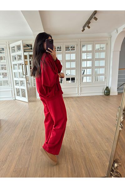 My Blog Women's Red Front Zippered Premium Tracksuit Set