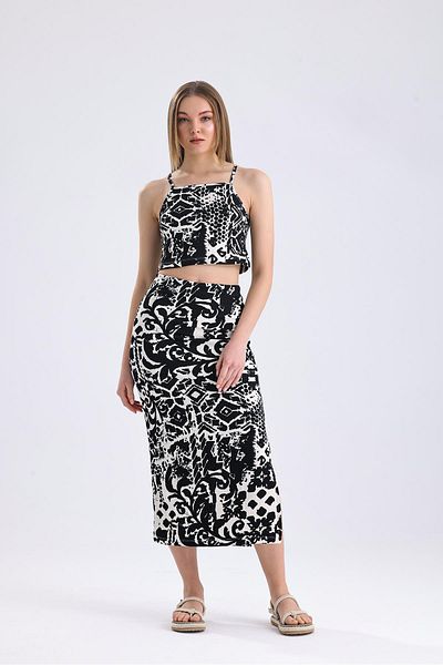 Miss Murem Rope Hanger Crop Skirt Set-ZR BLACK