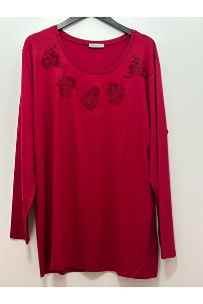 Desen Triko Women's Crew Neck Long Sleeve Embroidered Combed Cotton Blouse