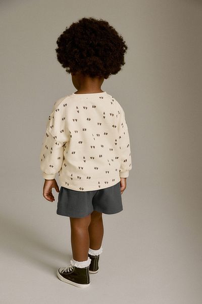 Next Baby Cotton Mono Heart Sweatshirt Shorts Top and Bottom Set