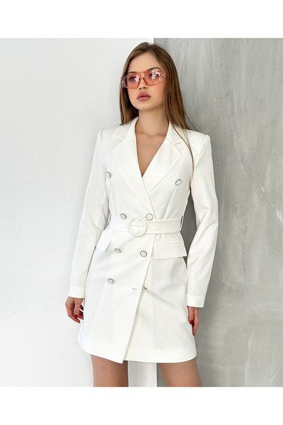 ZF BUTİK Rochie jachetă cu mânecă lungă cu centură albă