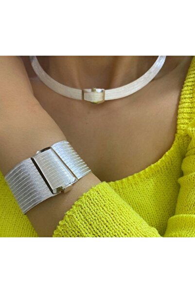 bestmysilver Kadın Gümüş Trabzon Hasır 13 Sıra Bileklik 5 Sıra Gerdanlık