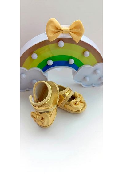 Bilge Trend Gold Color Shiny Bow Booties and Bandana Set for Baby Girl