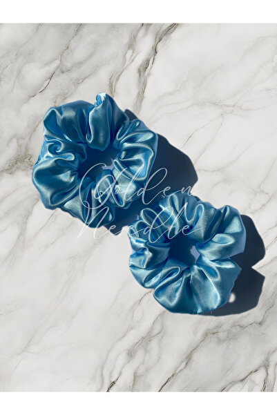 Golden Needle 2'li Bebek Mavisi Kadın Saten Scrunchie Lastik Toka