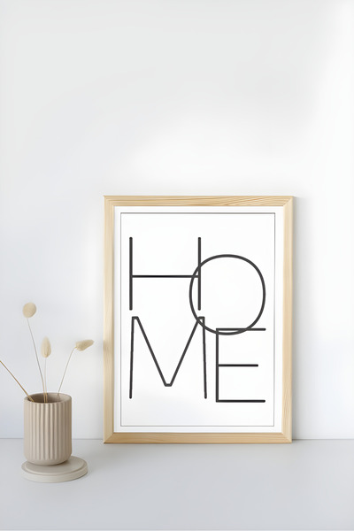 TRENDPOSTER " Home " Yazılı Doğal Ahşap Çerçeveli Modern Tablo