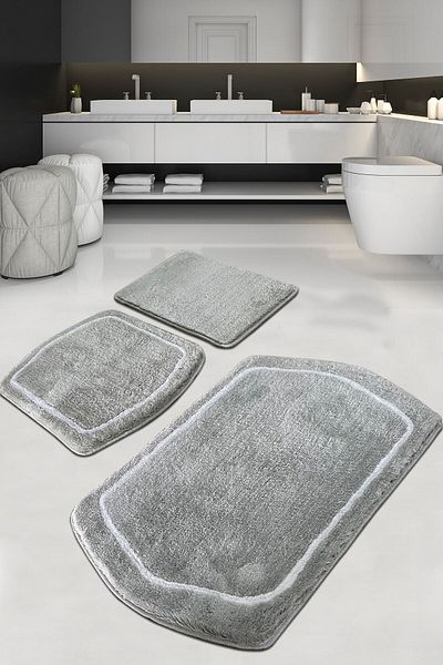 England London Polo Club Hayal Set of 3 PL357 100% Handmade Acrylic Yarn Machine Washable Bath Mat Rug Toilet Seat Set