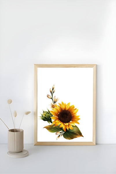 TRENDPOSTER Ayçiçeği Temalı Doğal Ahşap Çerçeveli Modern Tablo