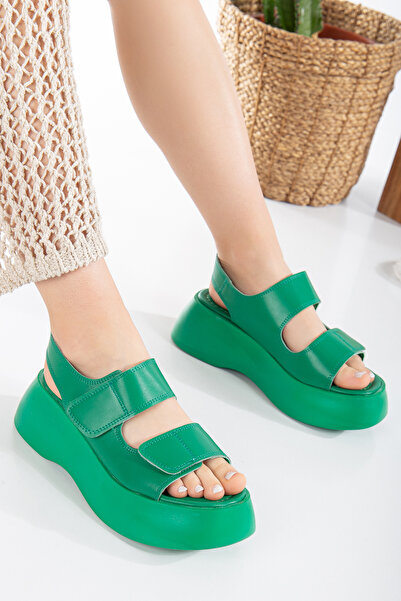 Dicle Stil Gia Липучка Платформа На підборах Зелені Жіночі Сандалі