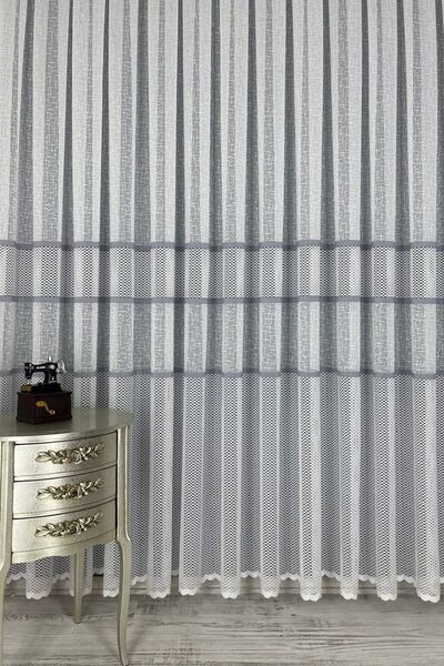 GOGOPERDE Armür Gri Geçişli Modern Tül Perde 1/3 Sık Pileli Tül Perde