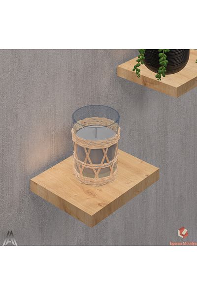 Egecan Mobilya Oak Flying Wall Shelf 3 Pieces Decorative Shelf Flower Pot Candle Holder Decorative Flower Pot