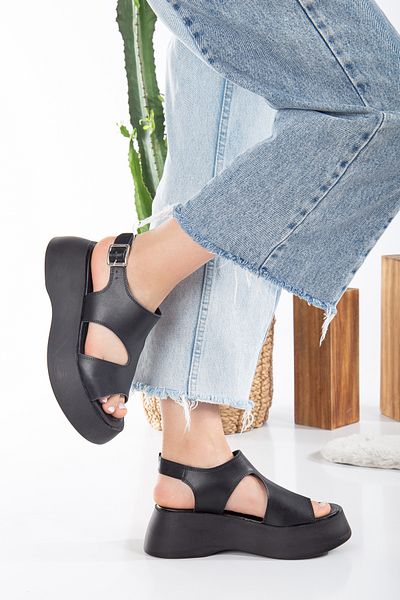 Dicle Stil Sandale de damă negre cu talpă cu platformă June