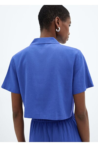 MANGO Woman Keten karışımlı kısa kollu gömlek