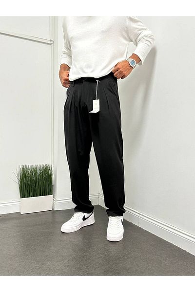 TÜZeMEN Men's Bagy Boy Pleated Joger Fabric Trousers